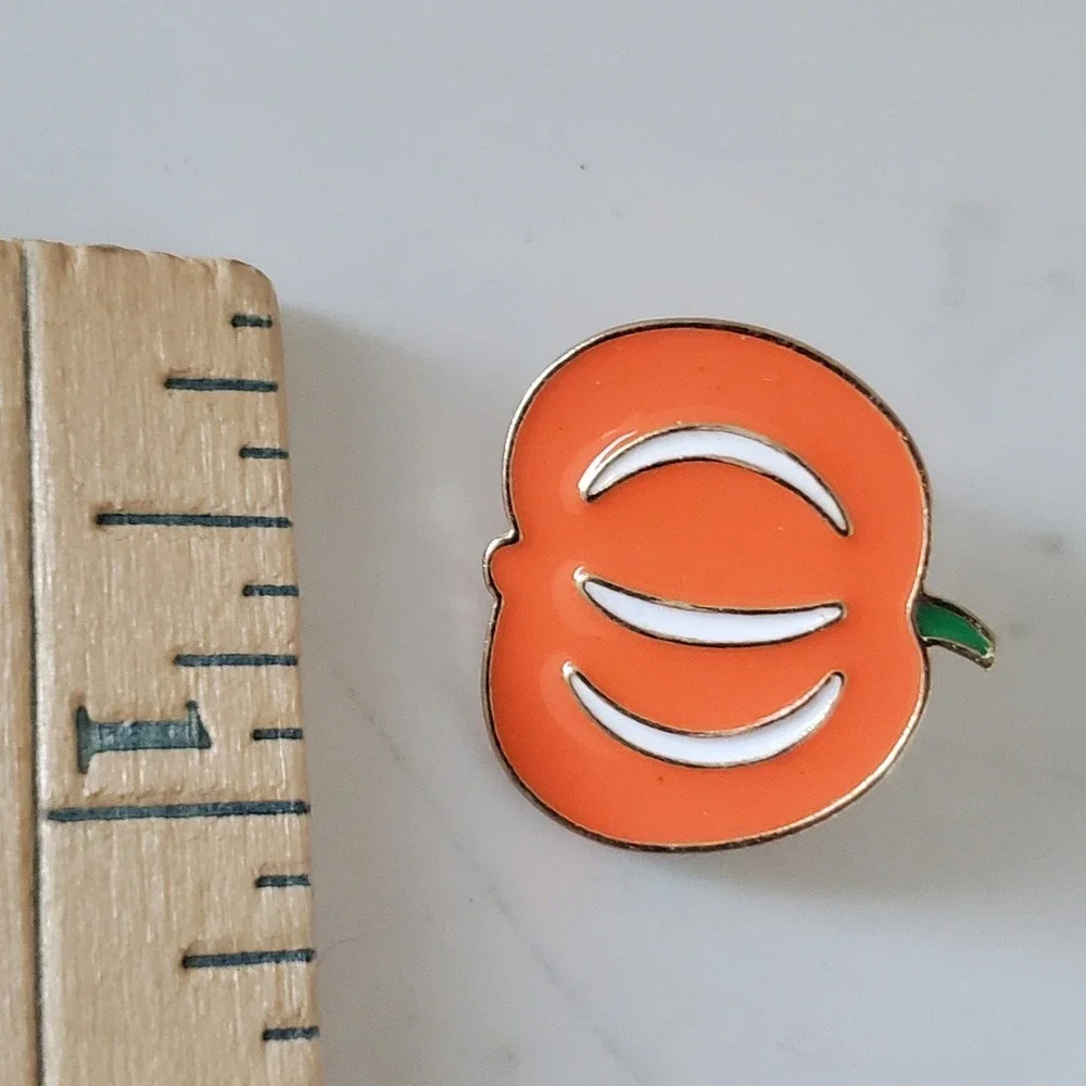 Orange Pumpkin Enamel Pin Gold Tone Fall Autumn Halloween Lapel Pin Accessory